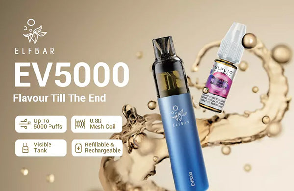 Elf Bar EV5000 Promotional banner with product specifications